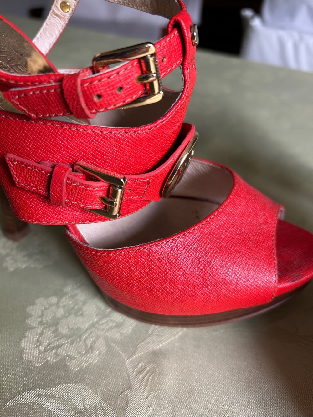Michael Kors Red Platform Peep-Toe Strappy High Heels - Picture 11 of 11